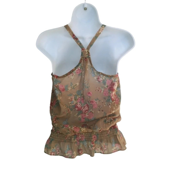 Butterfly Embroidered Halter  Top Blouse Tan Floral S - Picture 5 of 7